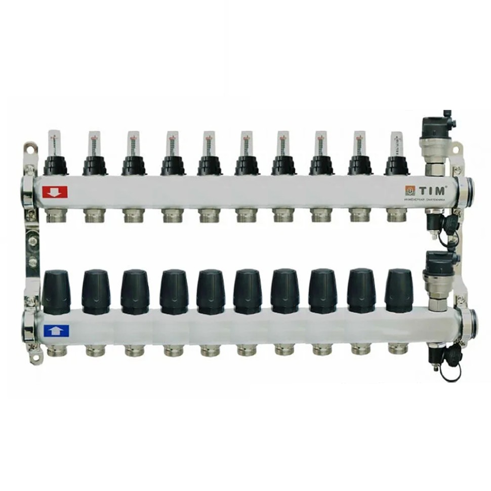 Коллекторная группа с расходомерами 1″,10 хода, нерж.  (КВАДРАТ)