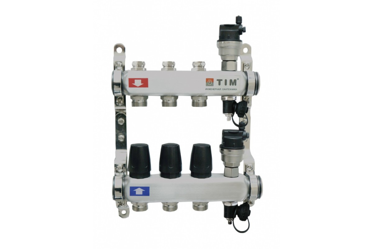 Коллекторная группа без расходомеров и кранов 1″, 4 хода , нерж, (КВАДРАТ)