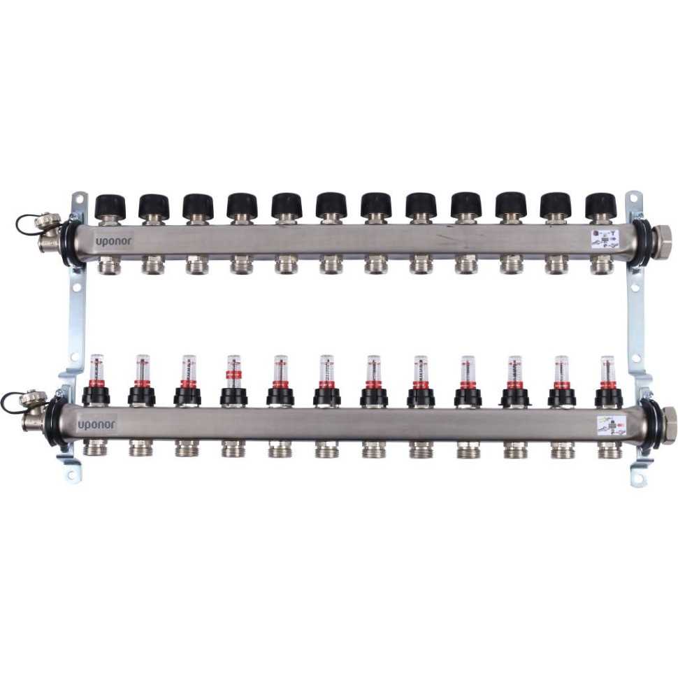 UPONOR VARIO S КОЛЛЕКТОР С РАСХОДОМЕРАМИ СТАЛЬНОЙ, ВЫХОДЫ 12X3/4 ЕВРОКОНУС
