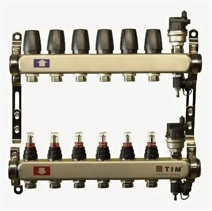 Коллекторная группа с расходомерами 1″, 6 хода, нерж.  (КВАДРАТ)
