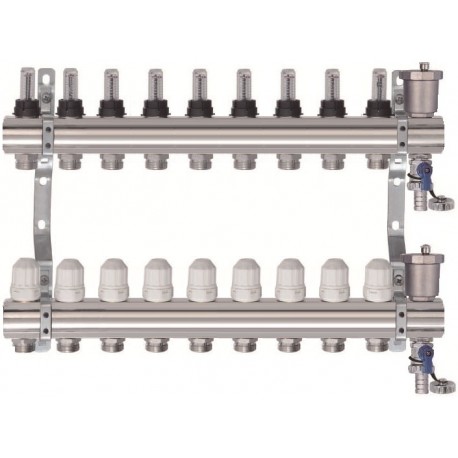Коллекторная группа с расходомерами 1″, 9 хода, нерж.  (КВАДРАТ)