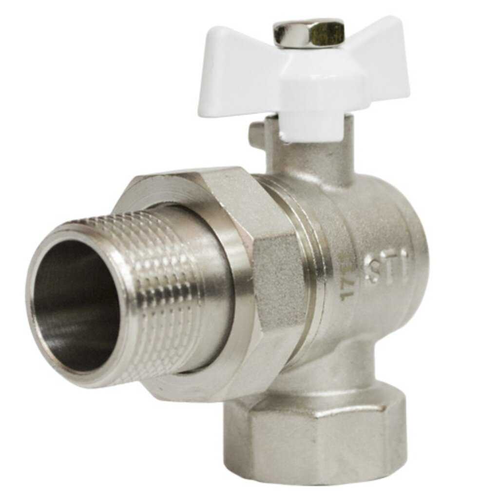 Кран шаровой угловой STI 20 мм, накидная гайка, бабочка