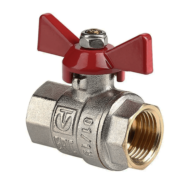 Кран шаровой VALTEC Base, 1/2″, вн/вн, бабочка, никелированная латунь