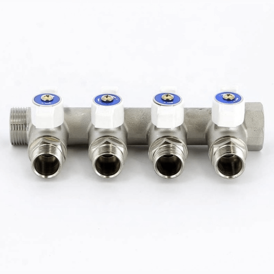 Коллектор Uni-fitt НВ 1″ 4 х 3/4 ЕК 45 мм с выходами под 90′, хром