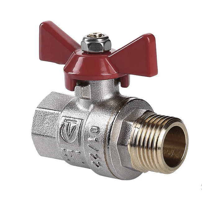 Кран шаровой VALTEC Base, 1″, вн/нар, бабочка, никелированная латунь