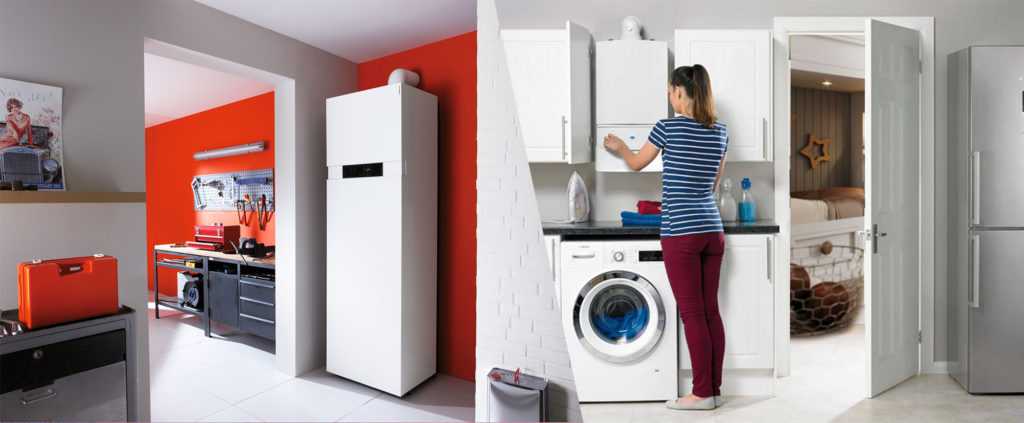 Коллаж на котором изображены варианты расположения газового котла в доме