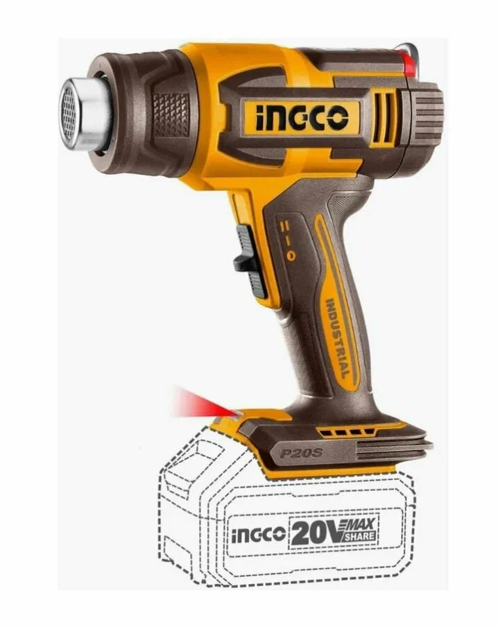 Фен строительный беспроводной INGCO HGLI2003, 20В, без АКБ