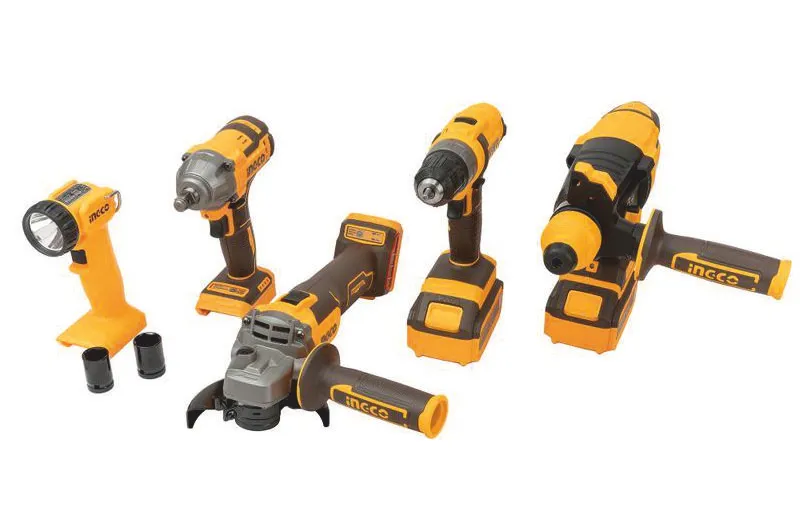 Набор электроинструмента INGCO INDUSTRIAL CKLI2058Шуруповерт, винтоверт, перфоратор, УШМ115 мм, фонарь